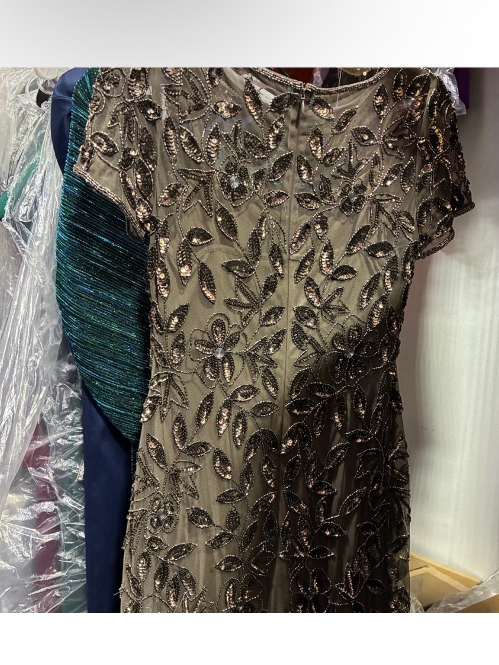 Adrianna Papell Dress SZ 6 Lead Brown Beaded Sequin Gown Formal Evening NWT MOB - Picture 10 of 11
